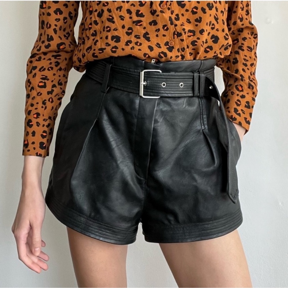 Topshop Black High Waist Faux Leather Shorts Size 10